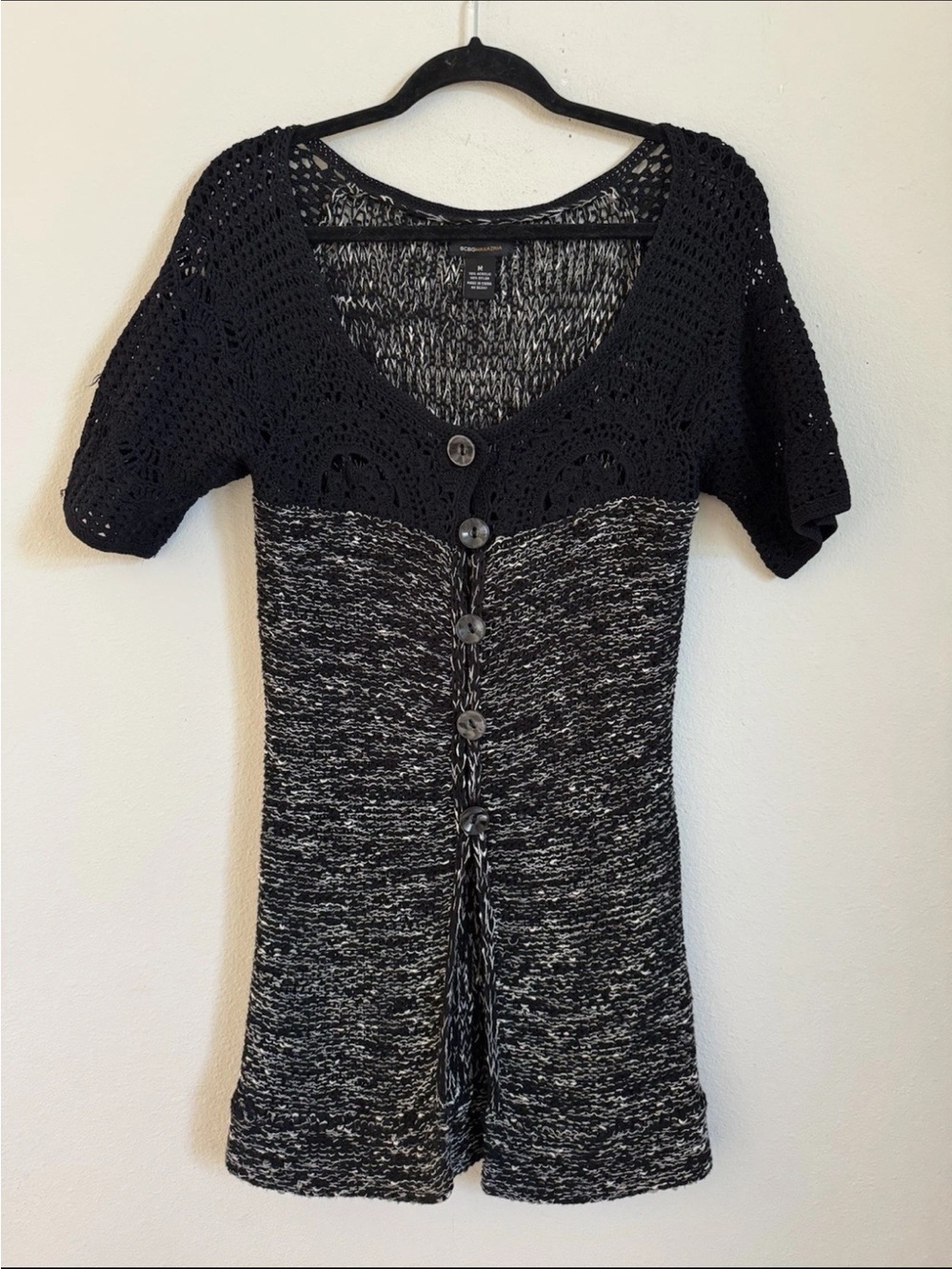 Vintage Y2K BCBG Maxazria Black Crochet Knit Tunic Top Size M